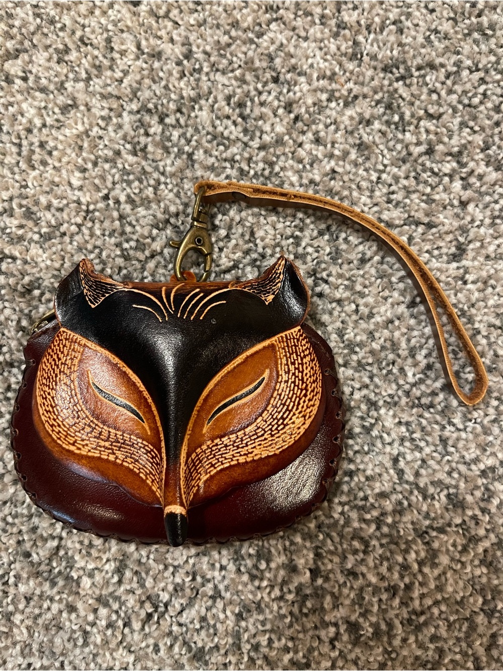 Fox-Shaped Leather Wristlet Clutch in Brown and Black